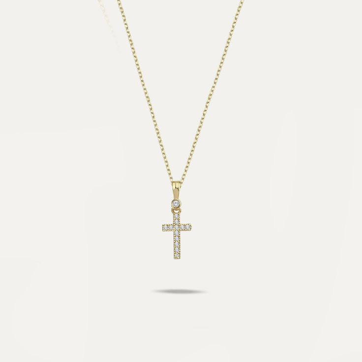 Dainty Cross Necklace | 14K Solid Gold Mionza 14k Gold Cross Necklace With Delicate Chain, Minimalist Cross Jewelry For First Communion, 14k Gold Cross Necklace With Adjustable Chain, 14k Gold Delicate Chain Cross Necklace, Yellow Gold Cross Charm Necklace With Adjustable Chain, Yellow Gold Cross Necklace With Delicate Chain, Cross Pendant Jewelry For First Communion, Yellow Gold Crucifix Necklace With Clavicle Chain, Cross Necklace For First Communion