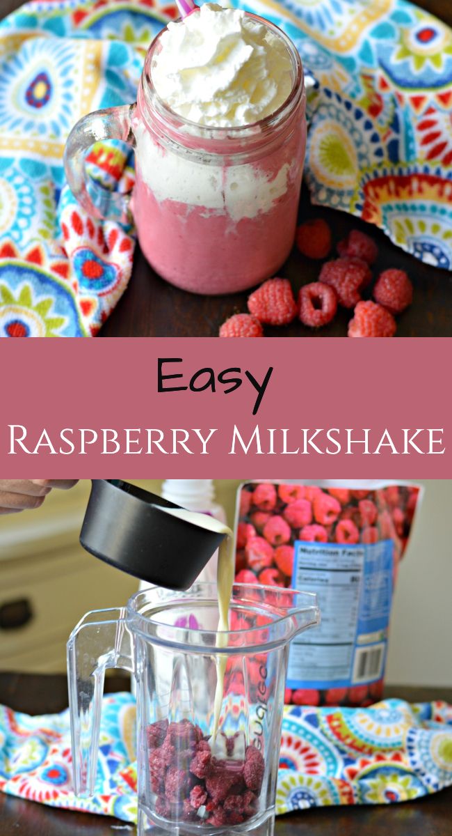 raspberry milkshake is being poured into a blender