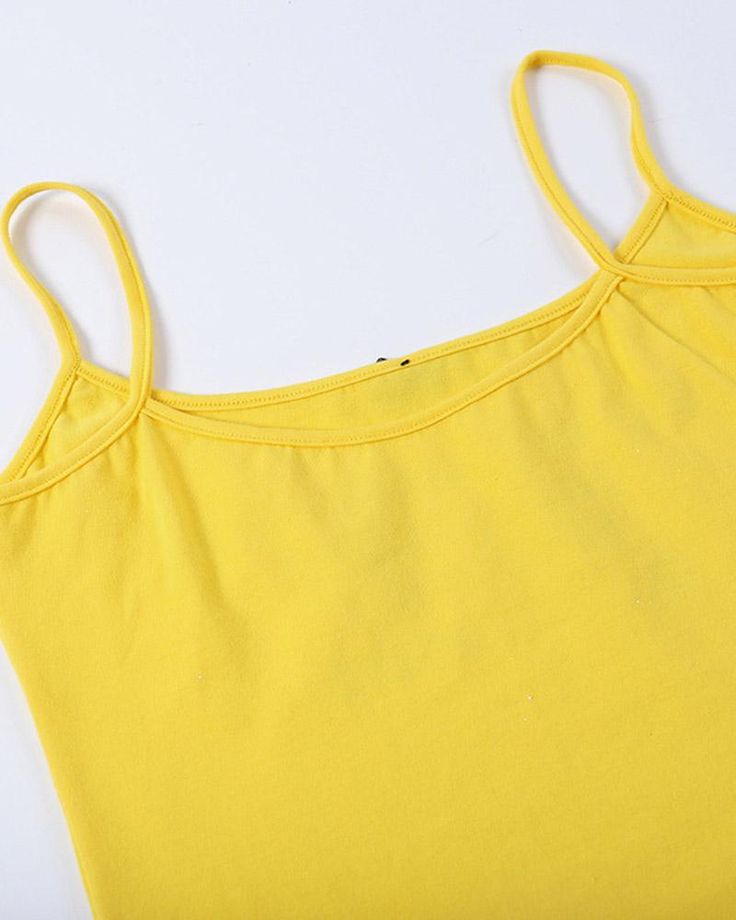 Details: Yellow cami top with meme and strawberry graphical printTop Length: CroppedSleeve Length: SleevelessMaterials:95% Polyester + 5% Spandex Trendy Cotton Seamless Top, Trendy Seamless Cotton Top, Y2k Summer Scoop Neck Crop Top, Summer Y2k Tops With Scoop Neck, Summer Y2k Scoop Neck Tops, Y2k Style Scoop Neck Summer Tops, Trendy Spaghetti Strap Tops, Trendy Cotton Crop Top Camisole, Summer Tops With Stretch And Tank Straps