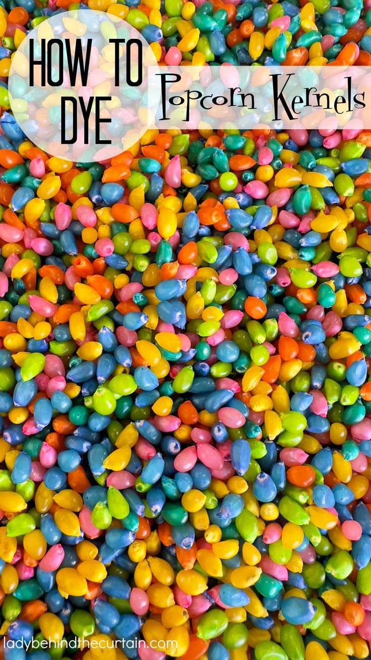 colorful candies with the words how to dye pecan kernels on top and bottom