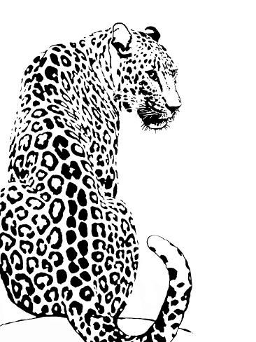 a black and white drawing of a cheetah sitting on top of a rock