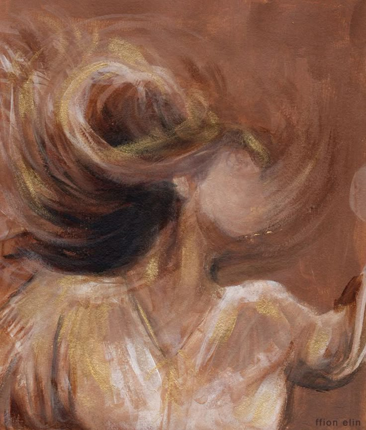 a painting of a woman with her hair blowing in the wind