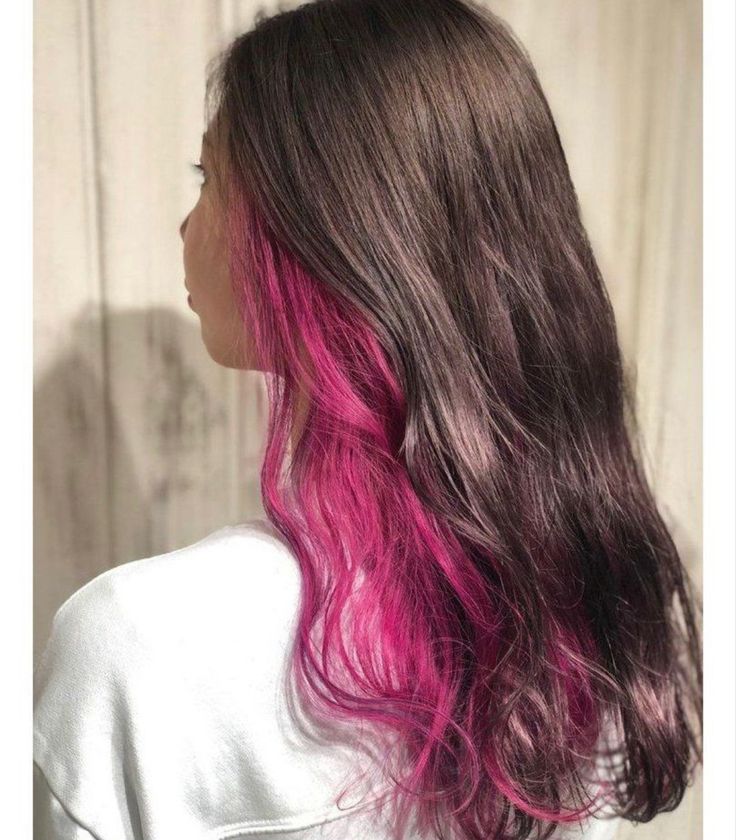 Pink Underneath Hair, Hair Dye Pink, Under Hair Dye, Under Hair Color, Brown And Pink Hair, Hair Dyed Underneath, Pink Hair Streaks, Dark Pink Hair, Hidden Hair Color