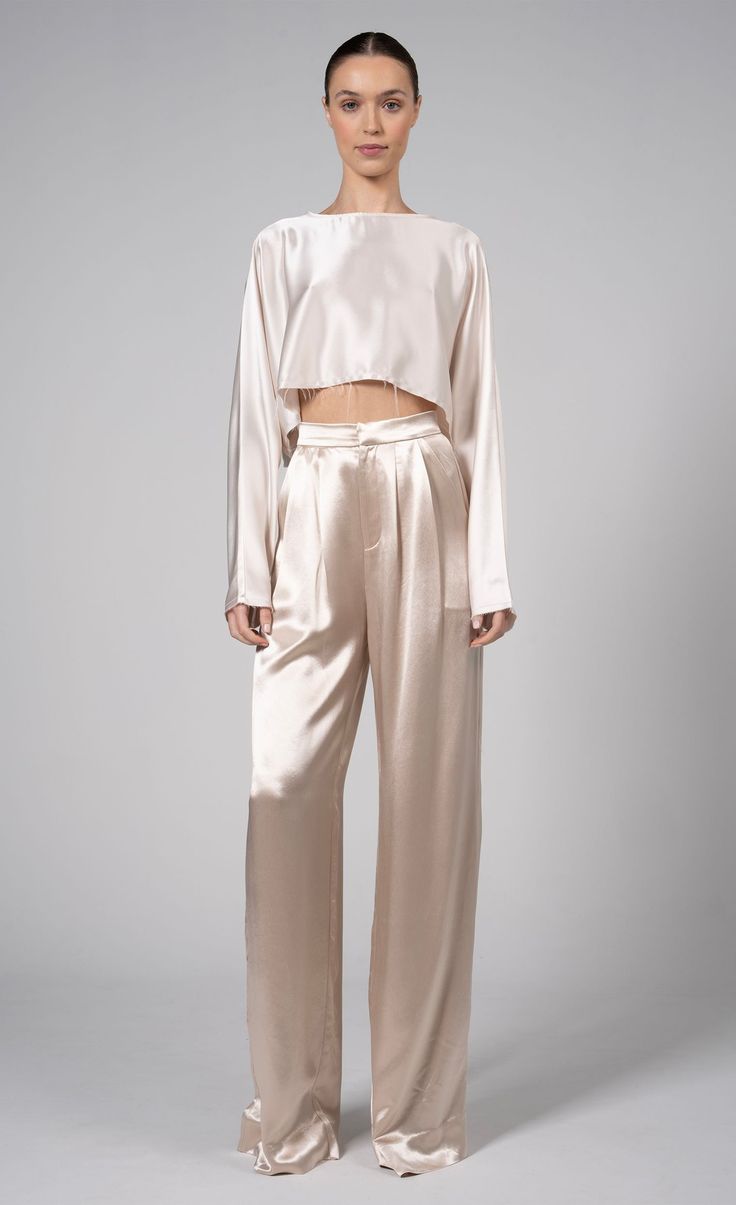 Paris Pant - Blush - XS Neutral Elegant Outfit, Silk Cargo Pants Outfit, Satin Set Outfit, Silk Pants Outfit, Pisces Style, Neutral Wardrobe, Baddie Vibes, Silky Pants, Silk Wide Leg Pants