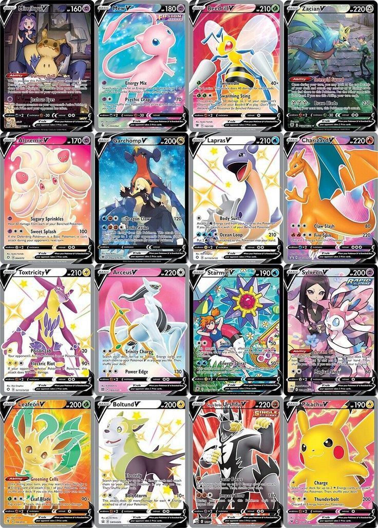 the pokemon trading cards are all different colors