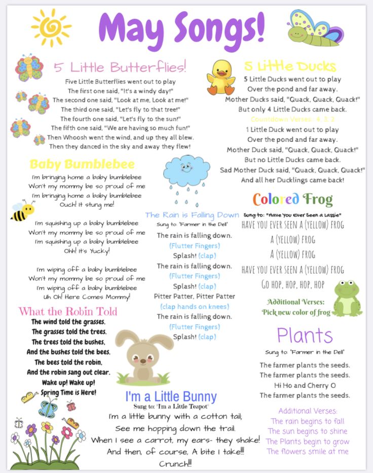 a poster with the words may songs written in different languages and pictures, including an image of a bunny