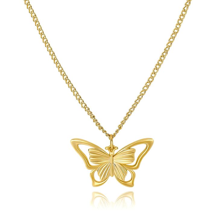 PRICES MAY VARY. 🦋GOLD BUTTERFLY PENDANT NECKLACE🦋The gold hollow butterfly pendant necklace is an exquisite and elegant piece of jewelry. The design of the butterfly pendant is inspired by nature, and the hollow design of the wings showcases a high level of craftsmanship and design. The chain uses a simple cable chain, making the entire necklace look more delicate and lightweight. 🦋TRENDY BUTTERFLY CHARM NECKLACE🦋The elegant gold hollow butterfly necklace is suitable for various occasions, Yellow Gold Butterfly Jewelry For Party, Yellow Gold Butterfly Party Jewelry, Gold Butterfly Charm Jewelry For Party, Gold Jewelry With Butterfly Charm For Party, Elegant Gold Butterfly Charm Necklace, Gold Butterfly Pendant Necklace For Party, Gold Butterfly Necklace For Party, Gold Butterfly Necklace With Delicate Chain For Party, Gold Butterfly Charm Necklace With Delicate Chain