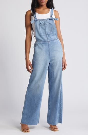 Raw hems give lived-in appeal to these laid-back overalls cut with a relaxed, straight-leg fit. 29" inseam Square neck Adjustable buckle straps 73% cotton, 27% rayon Machine wash, tumble dry Imported Casual Straight Leg Spring Overalls, Casual Straight Leg Light Wash Overalls, Light Wash Relaxed Fit Overalls For Work, Relaxed Fit Light Wash Overalls For Workwear, Spring Light Wash Straight Leg Overalls, Casual Light Wash Overalls For Workwear, Spring Utility Jeans With Bib Front, Casual Bib Front Denim Blue Jeans, Fall Light Wash Straight Leg Denim Jumpsuit