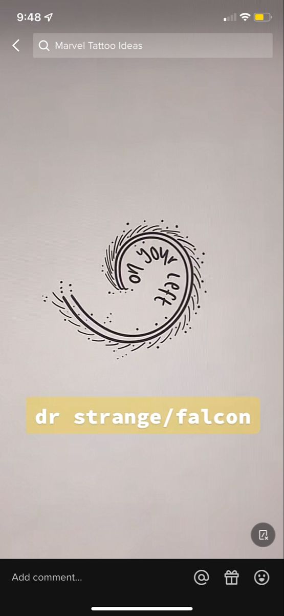 the text dr strange / facon is written in yellow