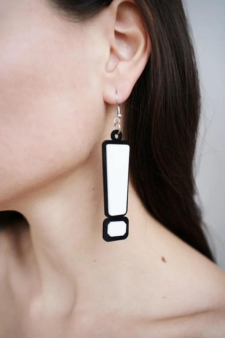 Question Mark and Exclamation Mark Earrings - Froppin Trendy White Plastic Earrings, Trendy White Earrings, White Metal Plug Earrings With Ear Wire, White Metal Dangle Plug Earrings, White Metal Drop Plug Earrings, White Plastic Earrings For Parties, Exclamation Mark, 2 Earrings, Professional Jewelry