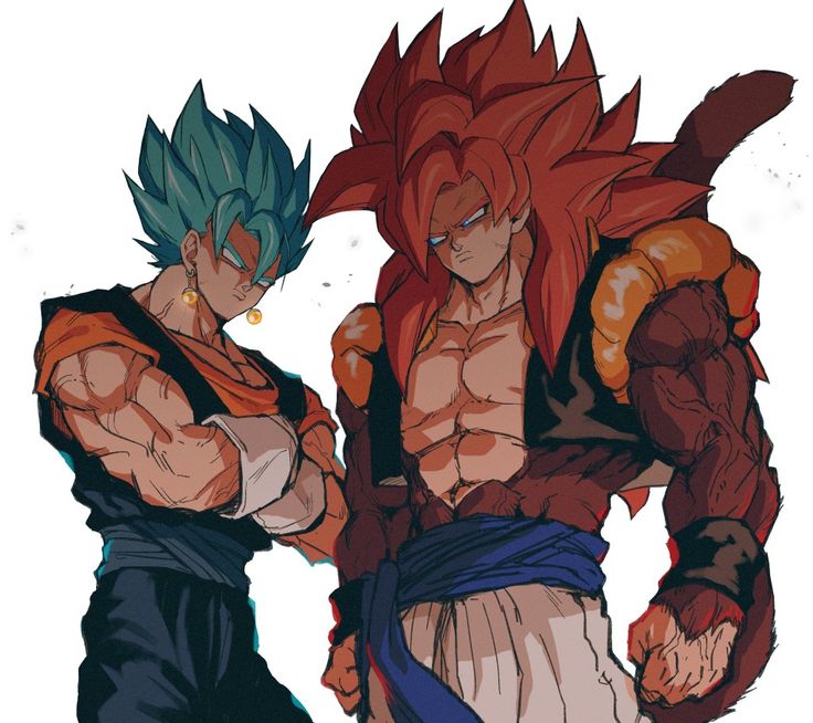 two anime characters standing next to each other with their hands on their hipss and one holding