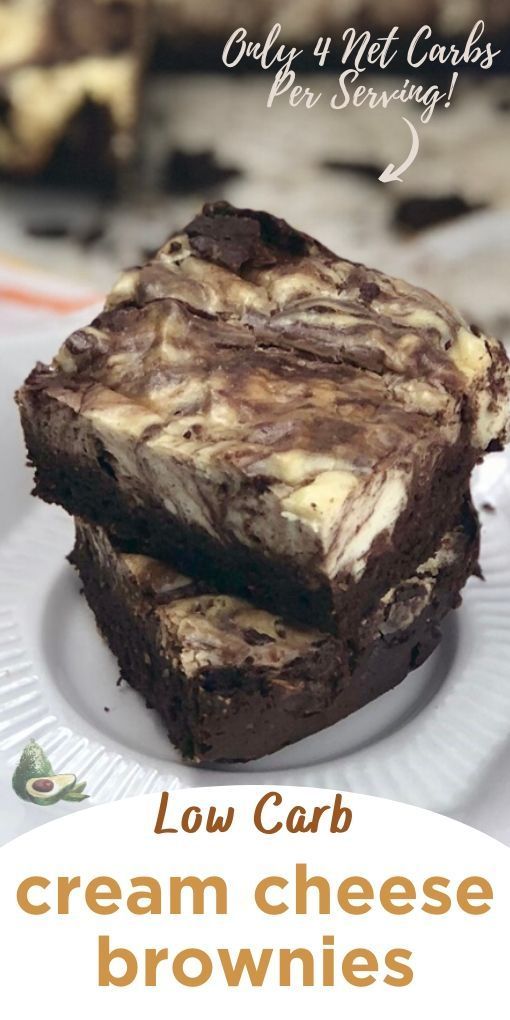 keto cream cheese brownies on a white plate