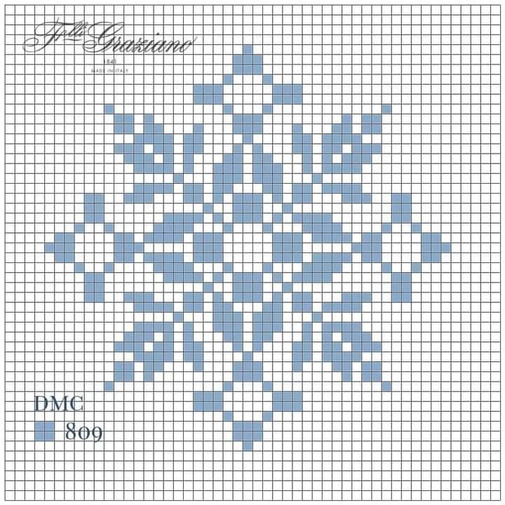 a cross stitch pattern with blue snowflakes on it