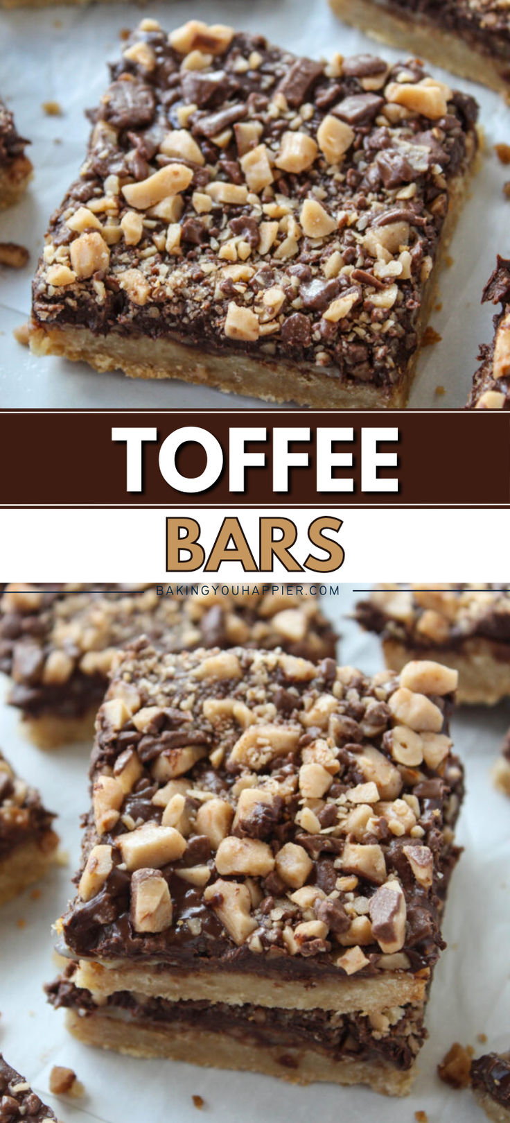 toffe bars with chocolate and nuts on top