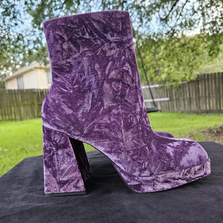 Elevate Your Footwear Collection With These Stunning Gianni Bini Purple Velvet Ankle Boots. Perfect For Adding A Touch Of Luxury And Style To Any Outfit. - **Condition:** New With Tags (Nwt) - **Brand:** Gianni Bini - **Style:** Ankle Boots - **Material:** Velvet - **Color:** Purple These Ankle Boots Feature A Rich Purple Velvet Finish, Offering A Sophisticated And Elegant Look. The Versatile Design Makes Them Perfect For Both Casual And Formal Occasions, Ensuring You Step Out In Style No Matter Purple Closed Toe Boots For Fall, Fall Purple Platform Boots, Fall Purple Closed Toe Boots, Purple Platform Boots For Fall, Winter Party Platform Booties, Purple High Heel Boots Medium Width, Purple Ankle Boots With Reinforced Heel, Purple Ankle Heeled Boots For Fall, Fall Purple Ankle Heeled Boots