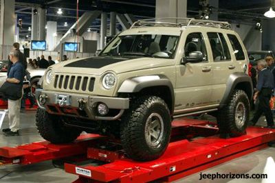 the jeep is being worked on at an automobile show