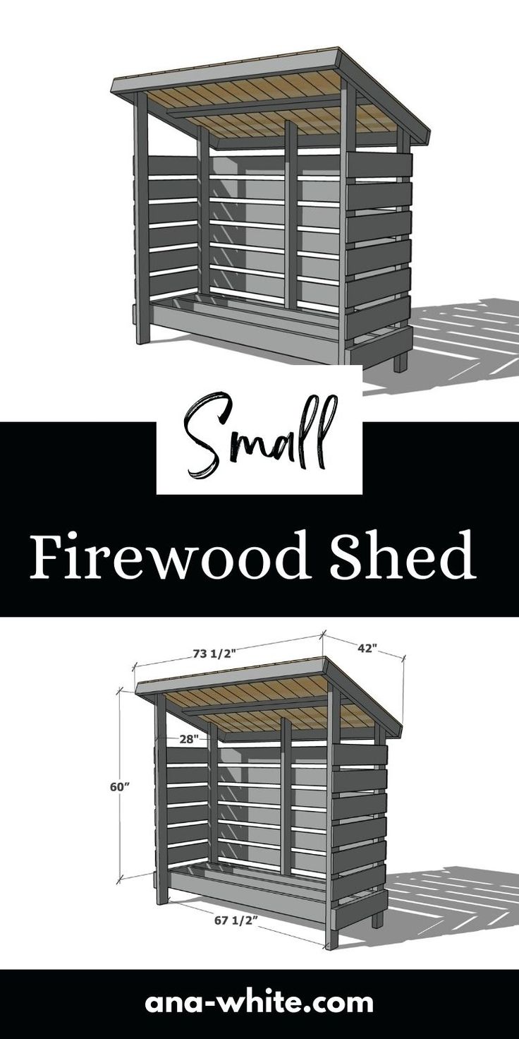 the small firewood shed is shown with measurements for each side and top section, along with