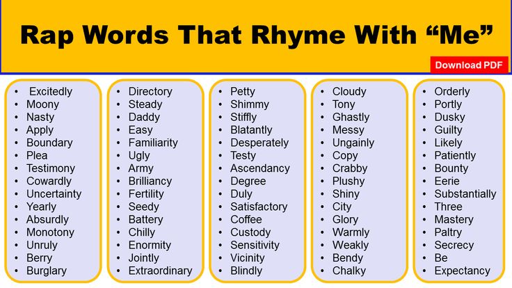 the rap words that rhyme with me are shown in this graphic above it