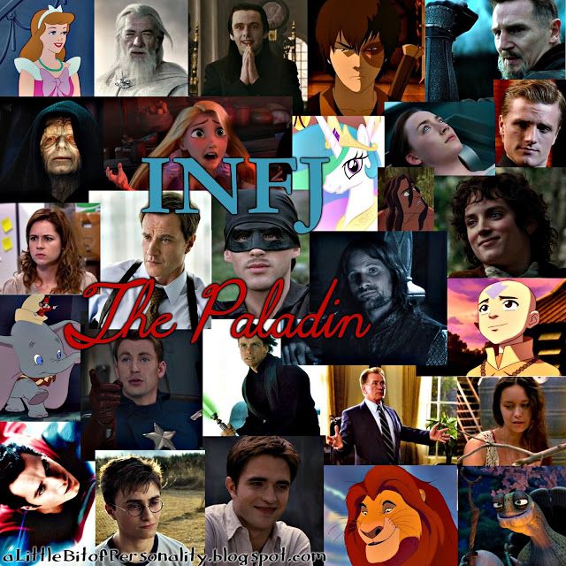 INFJ - The Paladin - Examples: Cinderella, Gandalf, Aro, Zuko, Ra's al Ghul, Emperor Palpatine, Rapunzel, Princess Celestia, Wanderer/Wanda, Peeta Mellark, Tarzan, Frodo Baggins, Pam Halpert, Peter Burke, Wesley, Aragorn, Aang, Dumbo, Captain America, Luke Skywalker, President Jed Bartlet, River Tam, Superman, Harry Potter, Edward Cullen, Mufasa and Oogway the Turtle Infj Personalidade, Infj Characters, Personalidad Infj, Infj Type, Infj Mbti, Infj Personality Type, Infj T, Myers–briggs Type Indicator, Myers Briggs Personalities