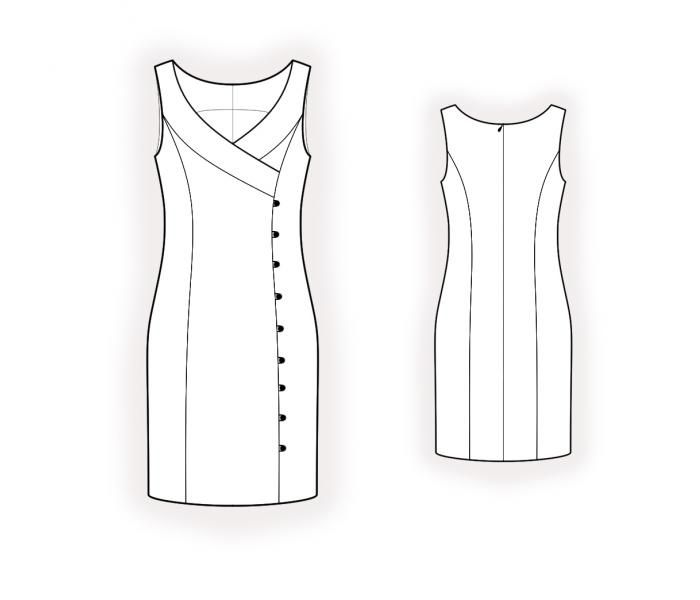 the front and back views of a dress with buttons