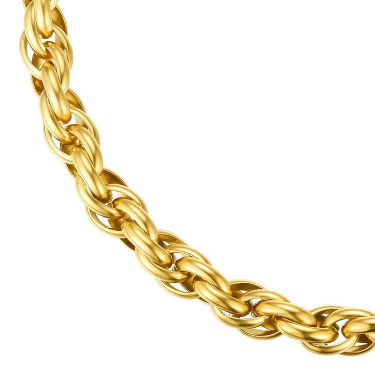 Introducing our bold and beautiful Priscilla Necklace, a true statement piece that is sure to make an impact. This necklace is crafted from high-quality materials and plated with 18k gold, giving it a luxurious and high-end appearance. Designed to make a statement, this necklace is 11mm thick and features a perfect 18. Elegant Gold-plated Necklace With Chunky Chain, Elegant Gold Plated Necklace With Chunky Chain, Luxury Yellow Gold Metal Necklace, Elegant Yellow Gold Jewelry With Chunky Chain, Luxury Gold-plated Rope Chain Jewelry, Elegant Rope Chain Jewelry, Elegant Gold Plated Rope Chain Necklace, Luxury Gold Necklaces With Chunky Chain, Luxury Gold Chunky Chain Necklace