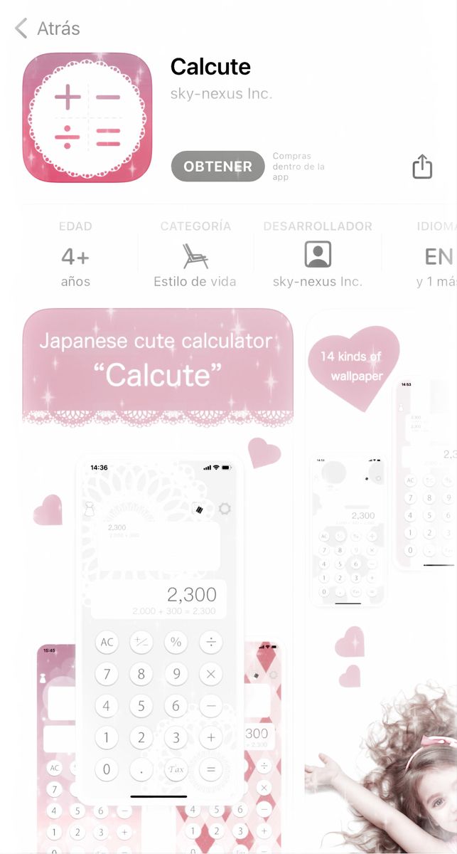 an image of a cell phone screen with the words calculator on it and hearts