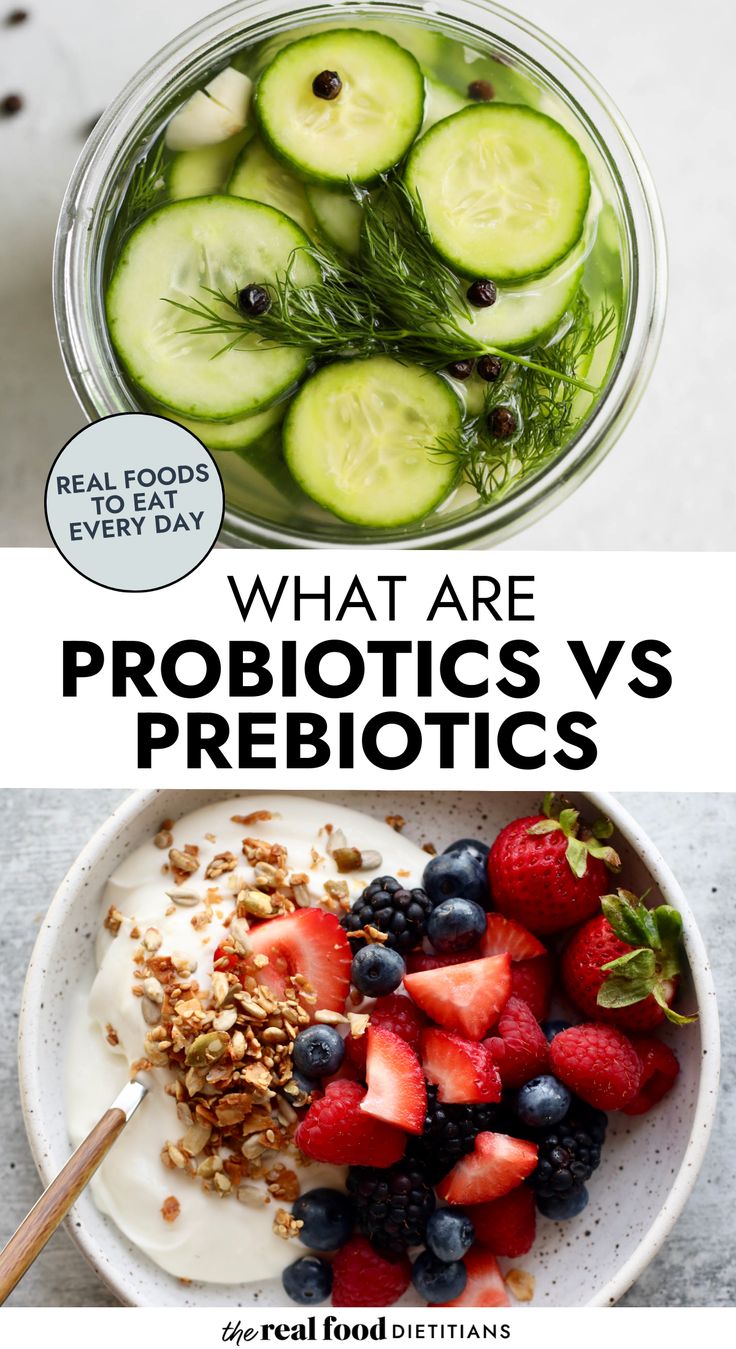 One key difference between prebiotics and probiotics is that probiotics are living organisms, whereas prebiotics are not living organisms. Remember, prebiotics don’t turn into probiotics, but they do help probiotics grow and thrive. Learn more about what are probiotics and prebiotics and how they work for your gut health! Prebiotic Foods List, Natural Prebiotics, What Are Probiotics, Dietitian Recipes, Probiotics And Prebiotics, Prebiotic Foods, Probiotic Benefits, Healthy Probiotics, Poor Digestion