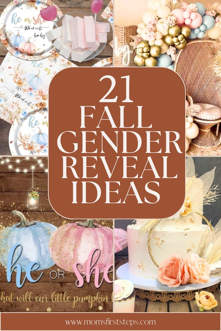 collage of photos with text that reads, 21 fall gender reveal ideas for crafting