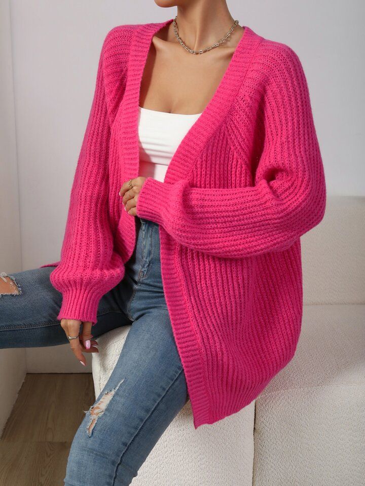 SHEIN Essnce Ribbed Knit Raglan Sleeve Duster Cardigan | SHEIN USA Oversized V-neck Acrylic Outerwear, Knitted Acrylic V-neck Sweater Coat, Chunky Knit Acrylic V-neck Cardigan, Oversized Solid Color Acrylic Cardigan, Cozy Acrylic V-neck Outerwear, Cozy Textured Knit Cardigan, Oversized Solid Acrylic Cardigan, Cozy Textured Knit Acrylic Cardigan, Ribbed Knit Cardigan For Cold Weather