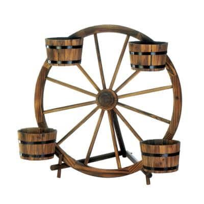 an old fashioned wooden wheel with three barrels on it's rim, isolated against a white background