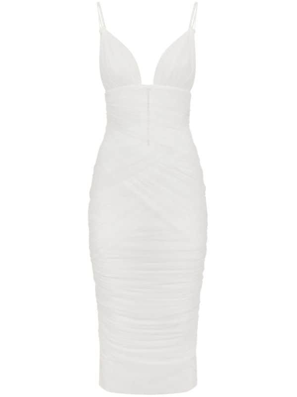 Dolce & Gabbana Draped Tulle Midi Dress - Farfetch White V Neck Dress, Tulle Midi Dress, Midi Dress White, Dolce Gabbana Dress, Designer Outfits, White Midi, White Dresses, White Midi Dress, V Neck Dress