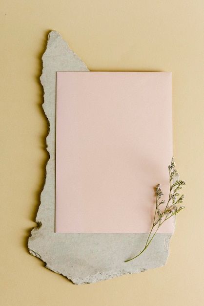 a piece of paper with a flower sticking out of it on a yellow and pink background