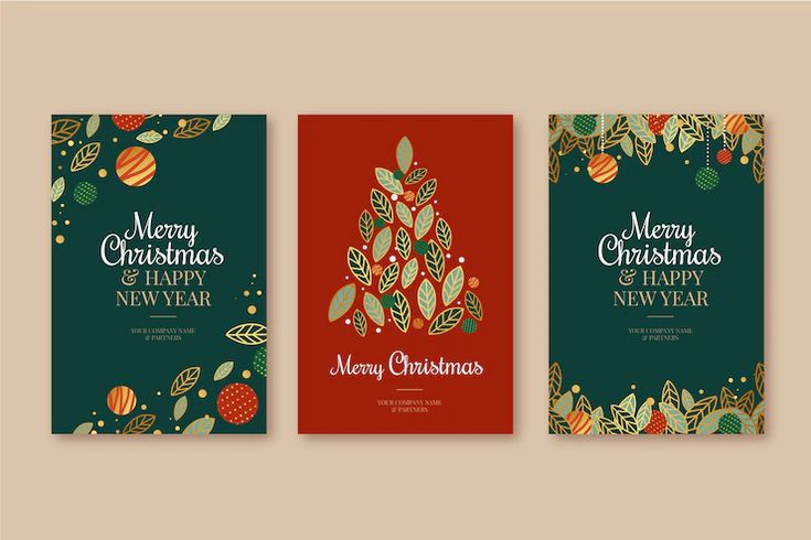 three christmas cards with leaves and berries