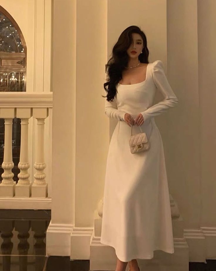 Party Dress Classy Elegant Long, White Dress Classy Elegant Long Sleeve, Prom Dresses Sleeves Modest, Elegant Long Sleeve Dresses Classy, Pretty Gowns Classy, Modest Princess Dresses, White Dresses With Sleeves, Pretty Long Dresses Casual, Simple Prom Dress With Sleeves