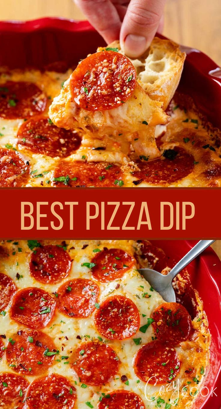 A pie pan filled with pepperoni pizza dip with bread being dipped into it. Pizza Dip Recipes, Recipe With Cream Cheese, Best Appetizer, Pizza Dip, Best Appetizer Recipes, Dip Recipes Easy, Party Snack, Healthy Pizza, Best Pizza