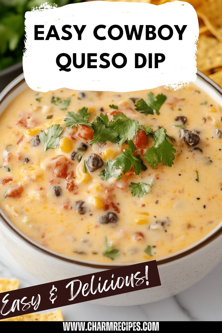 Cook up a delicious Cowboy Queso dip that's perfect for any gathering. This simple Tex-Mex recipe features creamy Velveeta cheese blended with spicy jalapeños, flavorful seasonings, and your choice of meat, creating an irresistible appetizer that everyone will love. Serve with tortilla chips for the ultimate party snack that brings bold flavors and a satisfying creamy texture to every bite. Ideal for game days, BBQs, or casual get-togethers, this dip will surely be the highlight of the event. White Queso Velveeta Dip, Cold Queso Dip Recipe, Queso Dip Recipe With Meat, Copycat Bww Queso Dip, Dips To Go With Taco Bar, Smoked Velveeta Queso, Cowboy Cheese Dip Crockpot, Best Mexican Cheese Dip, Tostitos Cheese Dip Recipes