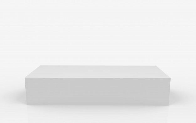 an empty white box sitting on top of a white table with no one around it