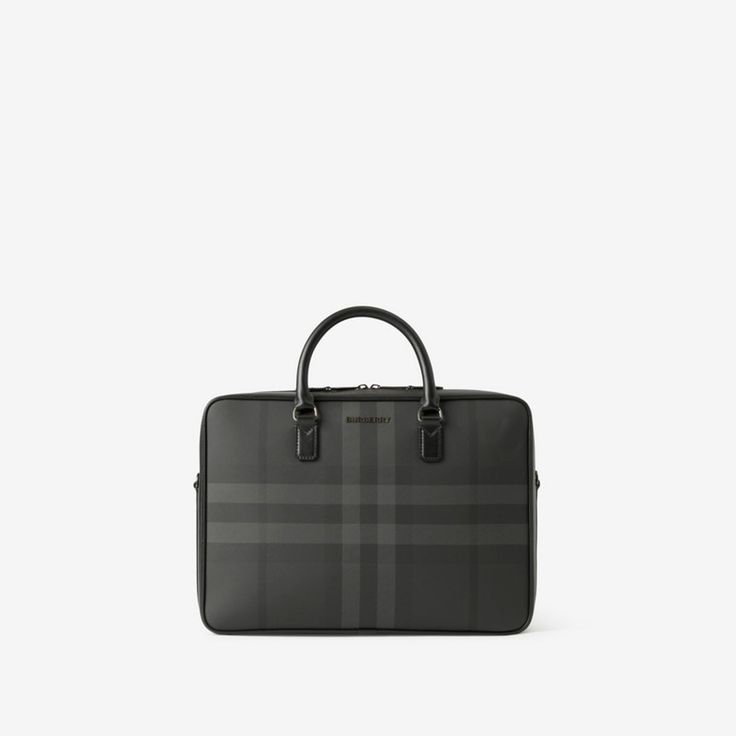 Ainsworth Briefcase in Charcoal - Men | Burberry® Official Designer Satchel Briefcase With Detachable Handle, Classic Business Shoulder Bag With Detachable Handle, Designer Business Satchel With Double Handle, Designer Double Handle Satchel For Business, Formal Coated Canvas Bag With Top Handle, Elegant Coated Canvas Satchel For Office, Formal Top Handle Bag In Coated Canvas, Designer Business Satchel With Detachable Handle, Designer Satchel With Detachable Handle For Business