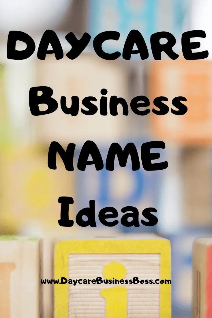 blocks with the words day care business name ideas on them