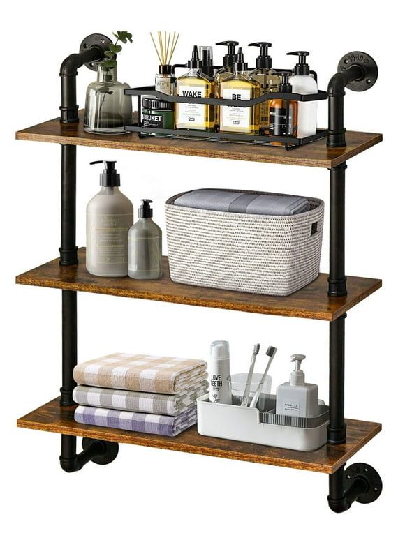 three tiered shelving unit with various items on it