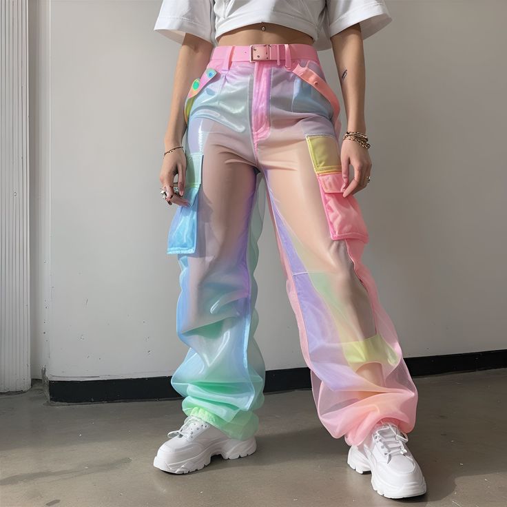 H.I.A. | Dolce Vita Cargo Pants Pastel Rainbow Outfit Aesthetic, Colourful Wardrobe, Neon Gradient, Fest Outfits, Fashion Fails, Rainbow Gradient, Rainbow Outfit, X Design, Looks Party