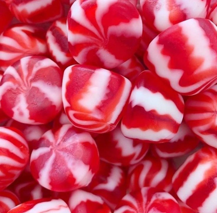 red and white candies are piled together