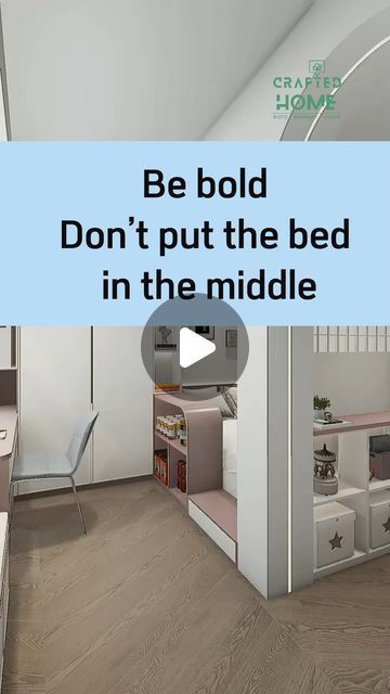 a bedroom with bunk beds and desks in front of the bed text reads, be bold don't put the bed in the middle