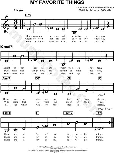 the music sheet for my favorite things