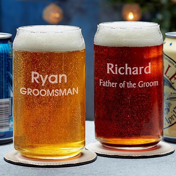 four different types of beer are lined up on a table