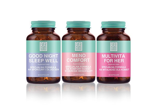 three bottles of good night sleep for her with vitamins on the top and bottom