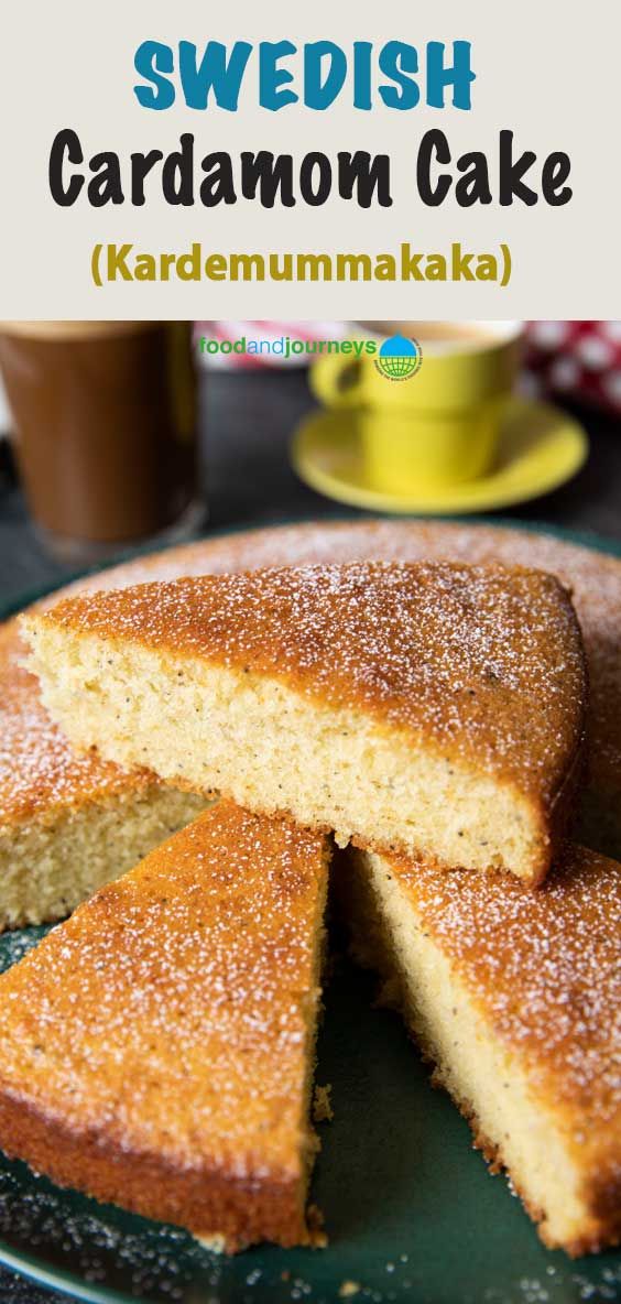 swedish cardamon cake is cut into slices on a plate