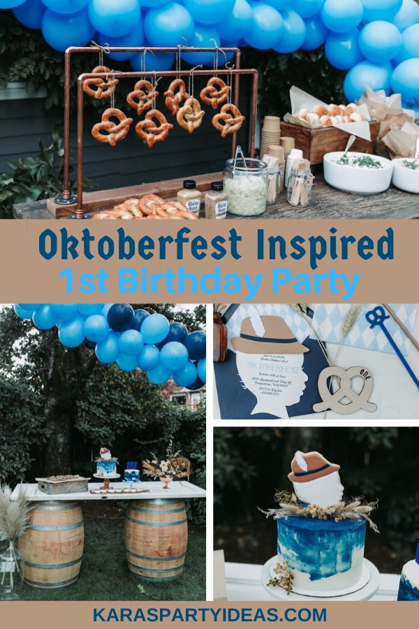 an outdoor birthday party with blue balloons and desserts