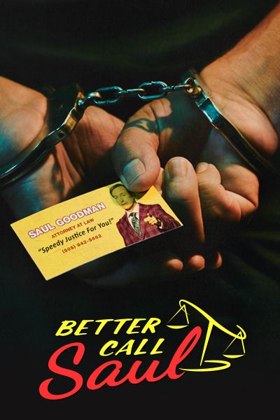 a man holding two handcuffs and a card with the words better call soul on it