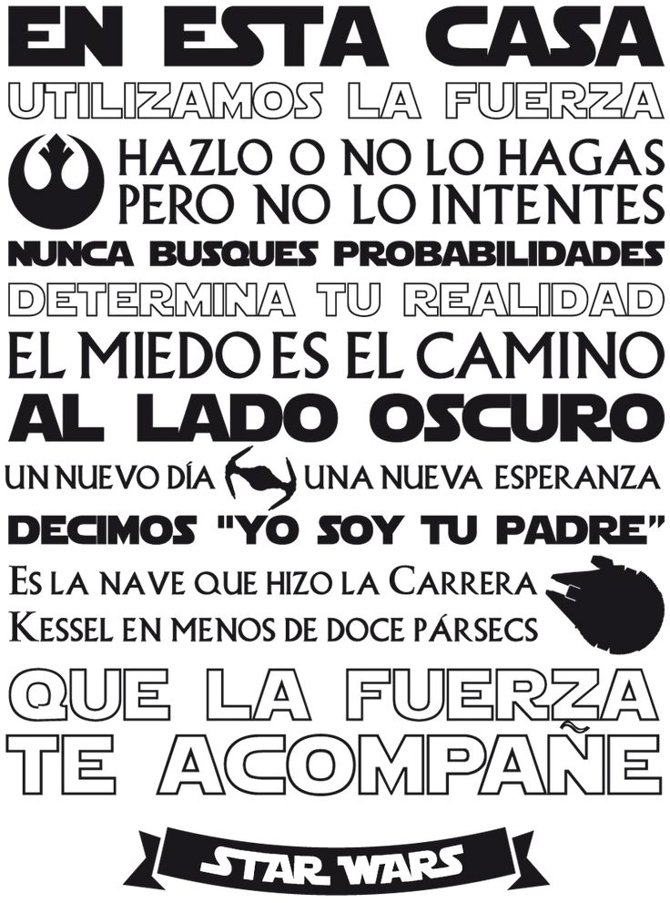 the poster for star wars, which is written in black and white with different font